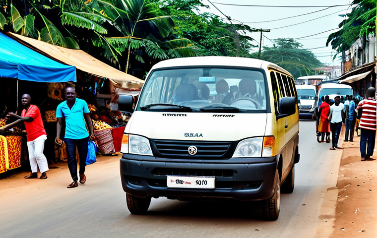 Gbaka Scene**

"A vibrant gbaka (minibus) in Abidjan, Ivory Coast, fully clothed passengers inside, appropriate attire, safe for work. Exterior shot, bustling city street background, colorful market stalls. Perfect anatomy, correct proportions, natural pose. Professional, family-friendly, high quality."

**