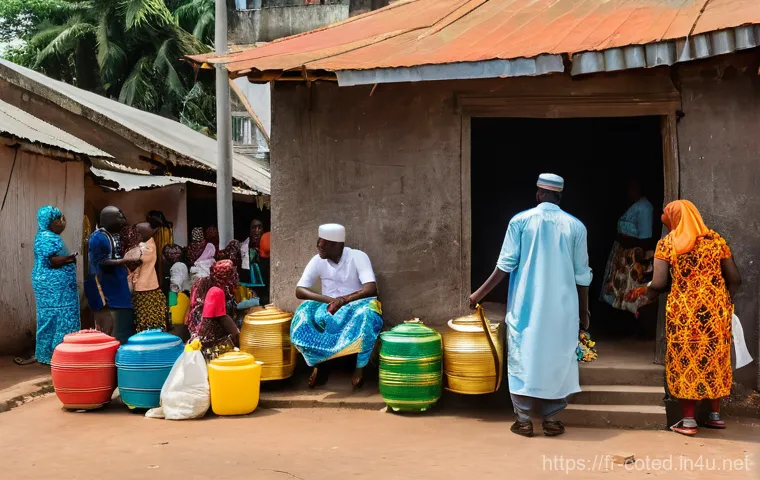 코트디부아르 이슬람 문화와 라마단 - A vibrant street scene in Abidjan during Shaaban, the month preceding Ramadan, bustling with joyful ...