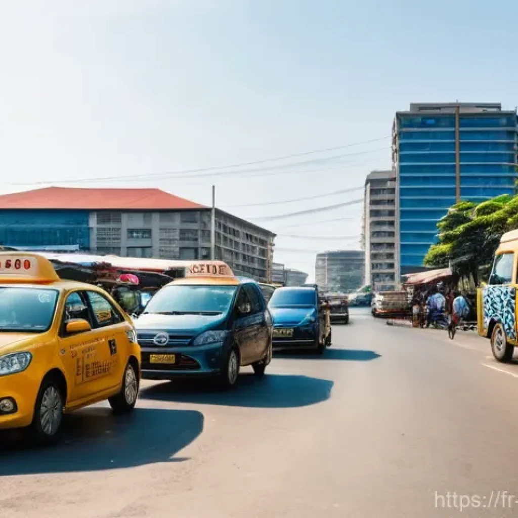 코트디부아르 교환학생 프로그램 - **Abidjan's Dynamic Urban Energy:**
    A vibrant, wide-angle shot of a bustling street scene in Abi...