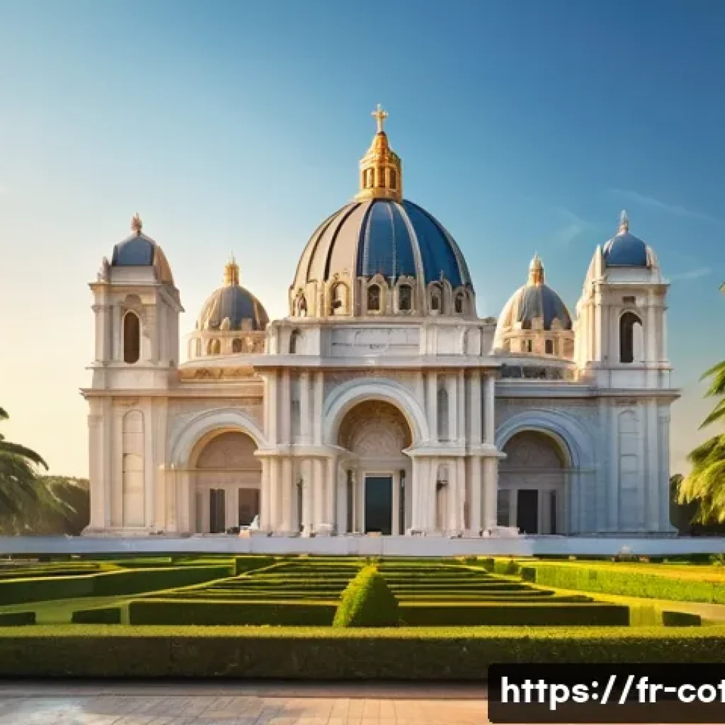코트디부아르 야무수크로 관광지 - **Prompt 1: Majestic Basilica in Golden Light**
"A grand, majestic exterior view of the Basilica...