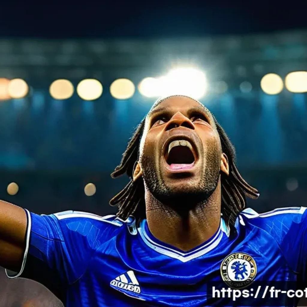 코트디부아르 디디에 드로그바 업적 - **Iconic Football Triumphs:**
    "A photorealistic, dynamic shot of Didier Drogba in his prime, wea...
