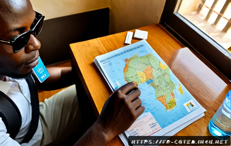 Home 17 코트디부아르에서 아프리카 여행 계획 - Photorealistic travel planning scene in a bright Abidjan apartment, French-speaking West African cou...